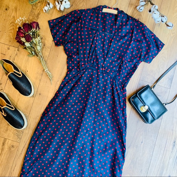 Vintage Dresses & Skirts - Vintage 1950s Polka Dot Wiggle Dress